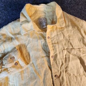 Jos A Bank Men's 100% Linen Yellow Long Sleeve Button Up Medium Shirt Preppy